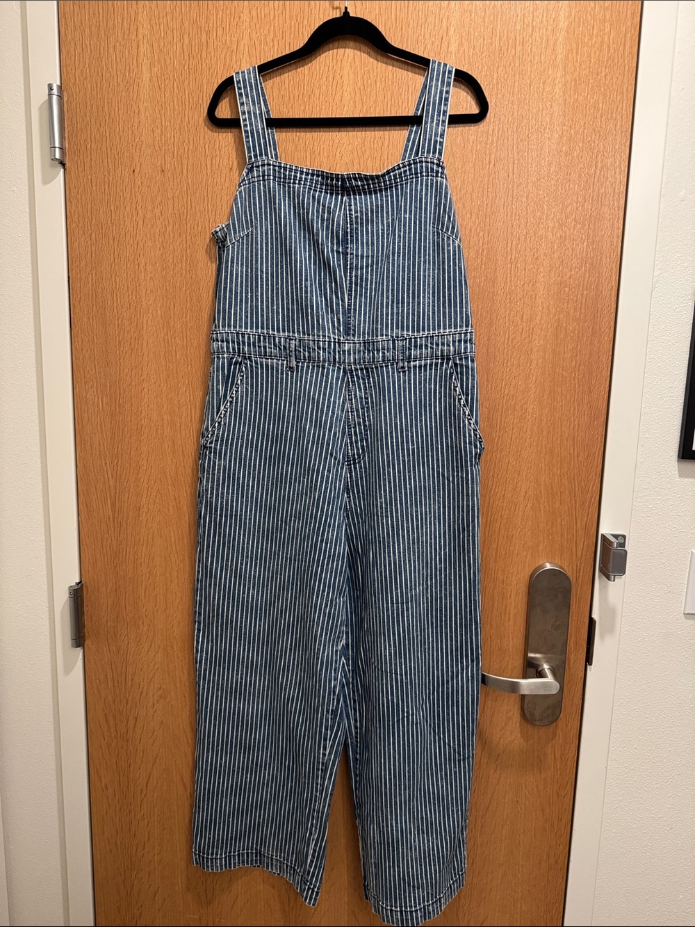 Striped Denim Overalls - Blue